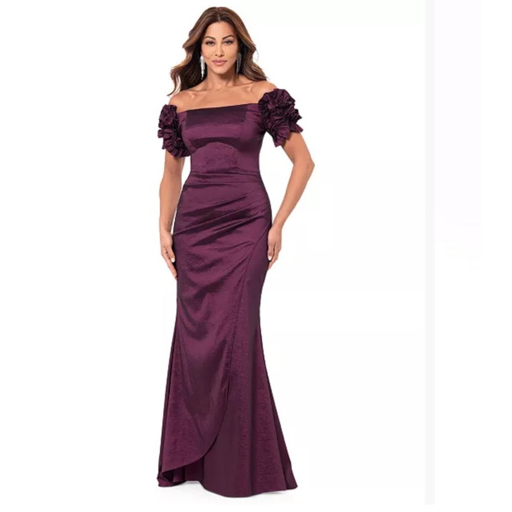 Copied - Xscape Evenings off-shoulder plum purple Taffeta Sheath Gown Dress 4